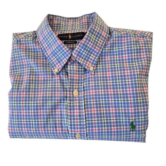 Ralph Lauren Mens Plaid Classic Fit Cotton Button Down Shirt Multicolor Large - Picture 5 of 10